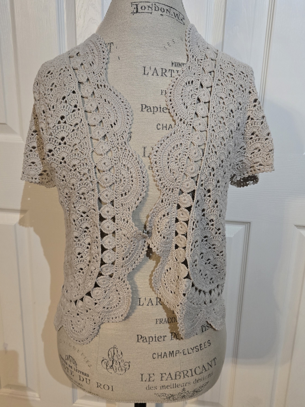 Willi Smith Crochet Short-Sleeve Open Cardigan - Beige